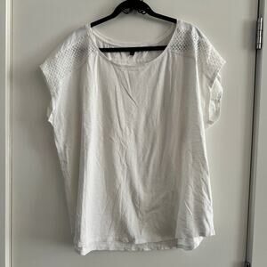 New Talbots Top White Round Neck Lace Cotton Short Cap Sleeve Sz 3X Women's